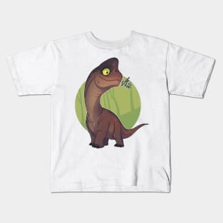 Delicate Dino: The Herbivore with Green Leaves Kids T-Shirt